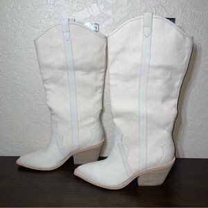 Dolce Vita Navene Vanilla Nubuck Canvas Cowgirl Boots
